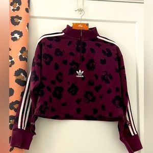 Adidas Originals Leopard Crop 1/4 Zip Sweatshirt